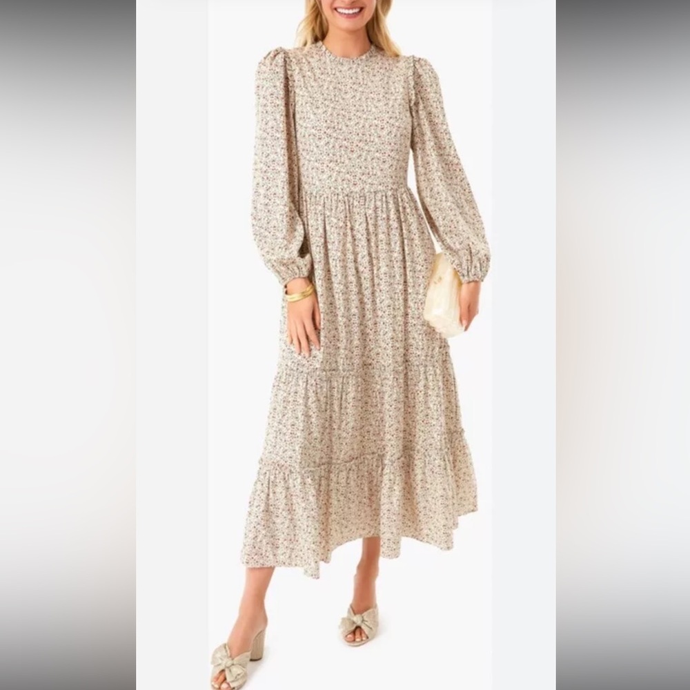 Hyacinth House Cream Floral Long Sleeve “Jesse” Midi Dress